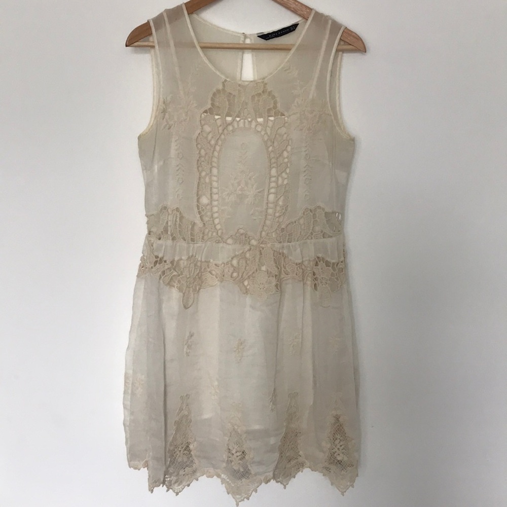 Zara cream vintage embroidered dress
